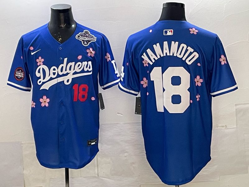 Men Los Angeles Dodgers #18 Yamamoto Blue Sakura Edition 2026 Nike MLB Jersey 0011